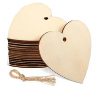 jojofuny 50pcs Unfinished Wooden Hearts with Rustic Craft Blanks for Painting Hanging Decorations with Short Jute Ropes Smooth Polished Wood Slices for Wedding Party DIY Art Projects
