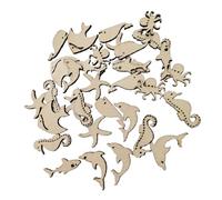 jojofuny 50Pcs Unfinished Wooden Ocean Animal Slices Smooth Paintable Wood Cutouts for DIY Craft Party Decorations Home Ornament Art Shapes