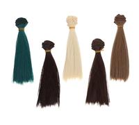 jojofuny 5pcs Heat Resistant Straight Hair Doll Wigs DIY Handmade Weft Extensions for Crafting Lifelike Fantasy Dolls with Elastic Band Durable