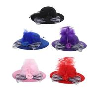 jojofuny 5pcs Mini Knit Hats for Dolls and Pets Lightweight Polyester Mesh Tiny Hats with Flower and Net Accessories and Handmade Crafts