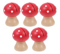 jojofuny 5pcs Red Mushroom-Shaped Wooden Memo Clip Note Clamp Desktop Message Holder Business Card Stand Office Decor