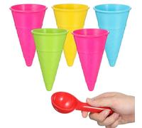 jojofuny 6 Piece Ice Cream Cone Sand Toy Set with Scoop for Beach Play | Five Assorted Colour PP Cone Moulds for Sandpit Garden Tuff Tray Mud Kitchen Pretend Dessert Shops Holidays and Outdoor Role