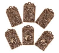jojofuny 6Pcs Brass Eight Diagrams Charm Pendants DIY Key Ring Hanging Ornaments Chinese Style Amulet Cards for Backpack Car Decorations Antique Color Craft Jewelry Making
