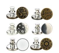 jojofuny 6pcs Detachable Buttons Thin Waist Replacement Button Alloy Premium Metal Fit Instant Universal Buckles Clip-on Fashionable Mixed Style Waistband Accessory for Pants Assorted Style