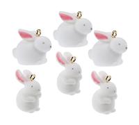 jojofuny 6pcs DIY Easter Rabbit Pendants Resin Flocking Cute Hanging Ornaments for Crafting Keychains Bag Decorations Gift Accessories