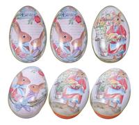 jojofuny 6pcs Easter Rabbit Tin Box Creative Egg Shaped Candy Case Metal Jewelry Coin Storage Holder Tinplate For Egg Hunt Game Spring Easter Basket Stuffer 12.5x8.5x9cm