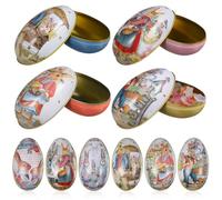 jojofuny 6pcs Easter Rabbit Tin Box Creative Egg Shaped Candy present Case Metal Jewelry Coin Storage Holder Tinplate For Egg Hunt Game Spring Easter Basket Stuffer 11x6.5x7cm