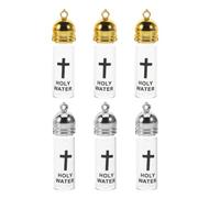 jojofuny 6pcs Large Glass Christian Holy Water Bottles with Cross - Refillable Baptism and Communion Containers, Silver Gold Finish, Decorative Blessing Water Bottles for Religious