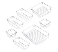 jojofuny 7pcs Makeup Cosmetic Organizer Storage Box Set Non-slip Stripes, Drawer Divider Boxes for Desktop Sundries and Jewelry Storage, Modular Design for Bedroom or Vanity