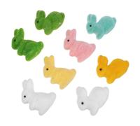 jojofuny 8pcs Easter Flocked Bunny Statue Set - Colorful Mini Easter Bunny Figurines with Standing and Lying Rabbits in Pastel Yellow, White, Pink, Green for Spring Tabletop and DIY Wreath