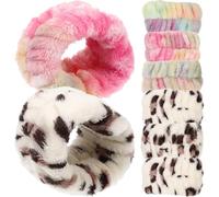 jojofuny 8Pcs Waterproof Plush Wrist Bands Face Wash Towel Wristbands for Women, Colorful Soft Wrist Spa Washband Set Blue Pink Rainbow and Leopard Print