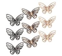 jojofuny 9pcs 3D Beaded Crystal Butterfly Applique Set for DIY Clothing Shoes Bags Hats Jackets - Light Gold, Mineral Black, Tea Colors - Embroidered Rhinestone Patches for Fashion Repair