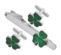 jojofuny Accessory Clover with Secure Women, Men Versatile and Elegant Green Alloy Cufflinks Tie Clip Set Hold Buttons Business and Special Occasions Suit Shirt