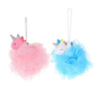 jojofuny Bath Bubble Maker Bath Sponge 2Pcs Unicorn-Shaped PE Mesh Shower Body Cleaning Balls with Lanyard Comfortable Exfoliating Household Use 14X11X9Cm