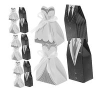 jojofuny Bride and Groom Wedding Favour Boxes 100 Pieces Paper Candy Container Tuxedo Dress Designs Wedding Decoration Sweets Packaging Gift Box for Guests Party Supplies