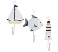 jojofuny Coastal Nautical Wall Hook Decor Set and Fish Shapes Sailboat 3pcs with Wooden Lighthouse for Organizing Coats, Hats, Wallets, for Entryways and Coastal-Themed Homes