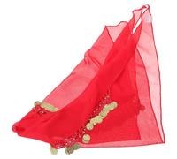 jojofuny Coin Headpiece Scarf for Belly Dance Performance Red Long Tails Women's Indian Style Decorative Headwear for Dancing Costume