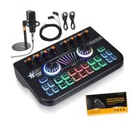 jojofuny Compact Podcast Equipment Bundle with Audio Mixer Voice Changer and Microphone Stand Portable Audio Interface Mixer for Laptop Phone Streaming and Gaming