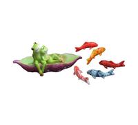 jojofuny Couple Frog Ornament and Five-Color Koi Fish Garden Statue Resin Frog Figurines Outdoor Garden Fish Decor for Balcony and Patio Micro Landscape