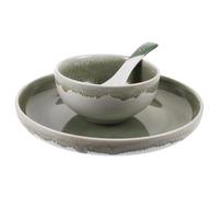 jojofuny Creative Ceramic Tableware Kit for One Person Household Dinnerware Set in Green with Decorative Bowl Plate and Spoon Crack-Resistant and Dishwasher Safe Kiln Change Color Finish