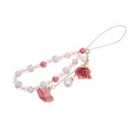 jojofuny Crystal Beaded Phone Wrist Strap Non-slip Lanyard with Flower Pendant for Mobile Devices Anti-lost Keychain Charm Accessory Gift for Women