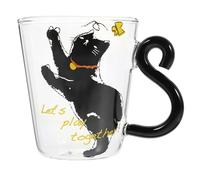 jojofuny Cute Cat Glass Coffee Mug with Handle 250ml - Cat Design Drinking Cup for Home, Office, Tea, Milk, Juice, Kitchen Use, Idea