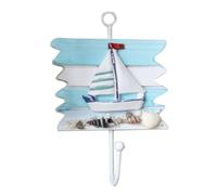 jojofuny Decorative Hooks with Sailboat and Rudder Shapes Mediterranean Style 2pcs Wooden Easy Mounting and Space-Saving Design for Home Decoration and Kitchen Use