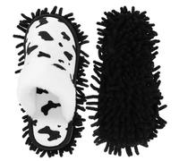 jojofuny Detachable Shoes Chenille Slippers Mop for Floor Cleaning with Cow Pattern, Versatile and Washable Dust Trapping for Wood Hard Floors for Home Use