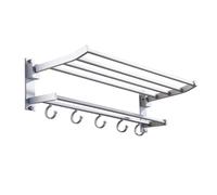 jojofuny Double-layer Folding Towel Rack with Hooks Rust Resistant Space Aluminum Towel Holder for Bathroom and Kitchen
