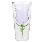 jojofuny Double Layer Rose Flower Glass Cup 300Ml Heat Resistant Wine Glass for Valentine’S Day Bar Use Stemless