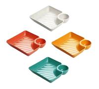 jojofuny Dumpling Plates with Sauce Holder 4Pcs Multipurpose Snack Serving Platters for Sushi and Dessert Serving at Home and Parties, Stackable Space-Saving Design