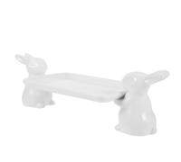 jojofuny Easter Ceramic Cake Stand White Rabbit Bunny Plate for Wedding Party Displaying Snacks and Jewelry Storage