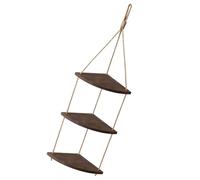 jojofuny Fan-Shaped Wall Corner Storage Rack Wooden Wall Flower Pot Rack with Detachable Design Simple Installation Brown Rope Metal Ring Seamless Nail Hook Practical Storage for Home Décor