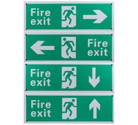 jojofuny Fire Exit Indicator Signs Metal 4 Pack Hanging with Directional Arrows for Supermarkets and Public Business Places Easy Installation