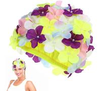 jojofuny Floral Petal Swim Cap for Women - Retro Style 3d Flower Swimming Hat - Stylish Nylon Bathing Caps for Long Hair, Spa & Beach - One Size Large