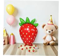 jojofuny Giant Standing Strawberry Foil Balloon for Birthday Party Decorations Quick Inflate Reusable Fruit Balloon Photo Prop with Stable Standing Design