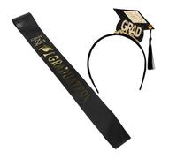 jojofuny Graduation Sash and Grad Headband Set 2pcs Satin Shoulder Sash and Bachelor Cap Hairband for Graduation Ceremony and Party Supplies