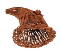 jojofuny Handwoven Rattan Cornucopia Basket Rustic Horn Shape for Fruits Snacks Bread Moistureproof Autumn Centerpiece Wicker Storage for Thanksgiving Christmas Harvest Party Decor