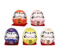 jojofuny Japanese Ceramic Dharma Egg 5Pcs Mini Porcelain Figurines for Car Dashboard and Home Good Luck Decoration