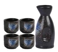 jojofuny Japanese Style Ceramic Sake Set Blue Ice Pot 300Ml with 4 Decorative Cups Kit for Elegant Drinking