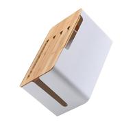 jojofuny Large Bamboo Cover Router Storage Case Cable Management Box with Multi Shunt for Home Office Desktop Wire Organizer and Cable Organizer Container White