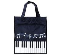 jojofuny Large Musical Note Pattern Tote Bag Non-woven Fabric Reusable Shopping and School Handbag with Handles, Eco-friendly Black Travel and Recycle Shoulder Bag 31x28x12cm