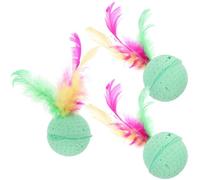 jojofuny Latex Sponge Balls Interactive Indoor Random Color 3 Pcs Cat with Feather Tails to Stimulate Natural Instincts and Avoid Scratching Furniture, for Cats and Kittens
