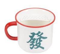 jojofuny Mahjong Design Ceramic Mug with Lid, 350ml Porcelain Coffee and Water Drinking Cup, Chinese Style Office and Home Drinkware