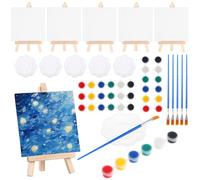 jojofuny Mini Canvas Kit with 6 Mini Easels, 10x10cm Small Canvases, Paint Brushes and Palette Set for Adult and Boys and Girls Painting Crafts, Watercolor and Oil Paints for Travel and Party Supplies