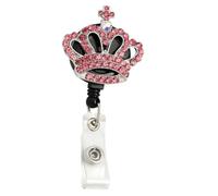 jojofuny Multi-Function Retractable Badge Reel with Clip Cute Pink Crown Id Card Holder for Doctors and Employees Lightweight Badge Buckle for Trade Shows Schools Office Use