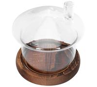 jojofuny Mushroom House Eternal Flower Glass Dome with Vintage Wood Base, Dustproof Preserved Flower Cover and Clay Doll Display for Home Décor and Desktop Ornament