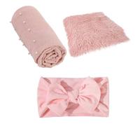jojofuny Newborn Baby Swaddle Wrap Blanket Set Pink with Bow Headband Soft Polyester Material Photography Prop for Baby Photography Infant Swaddle Blanket 3pcs