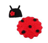 jojofuny Newborn Knitted Ladybug Photography Prop Set Crochet Hat Photo Shoot Costume for Photoshoot Studio Posing