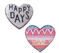 jojofuny Peach Heart Sequin Cloth Patch for Jackets and Caps, National Style Embroidered Appliqué for DIY Clothes Repair and Expressing Personality, Special Design Iron-on Trim Patch
